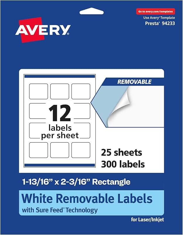 Matte White Removable Rectangle Labels, 300 Sheets