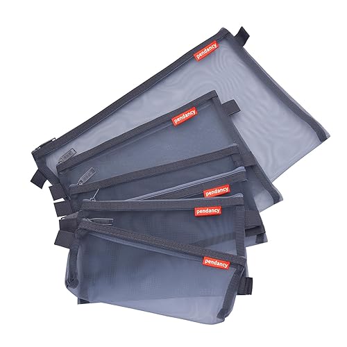 Set of five lightweight mesh zipper pouches for travel and office storage