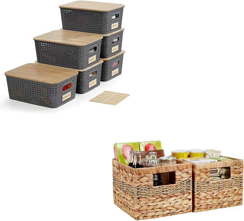Small Plastic Storage Bins with Bamboo Lids