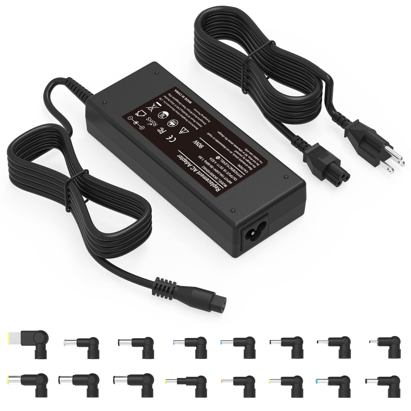 90W ETL Certification Universal AC Adapter Laptop Charger Compatible with Dell HP Acer Asus Lenovo IBM Toshiba Samsung Sony Fujitsu Gateway Notebook Ultrabook Chromebook Power Supply Cord with 16 Tips