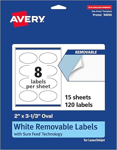 Matte White Oval Labels, 2x3-1/3 inches, 120 sheets