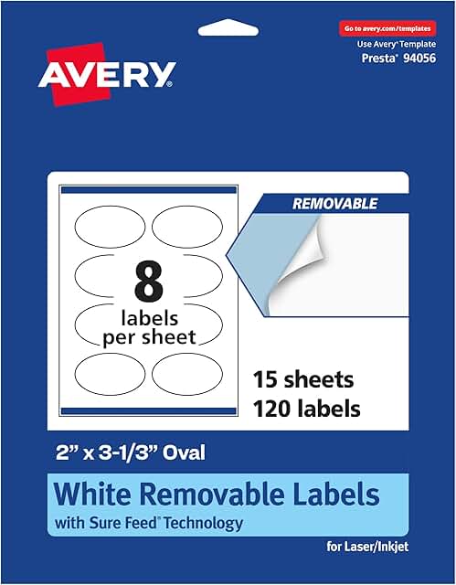 Matte White Oval Labels, 2x3-1/3 inches, 120 sheets