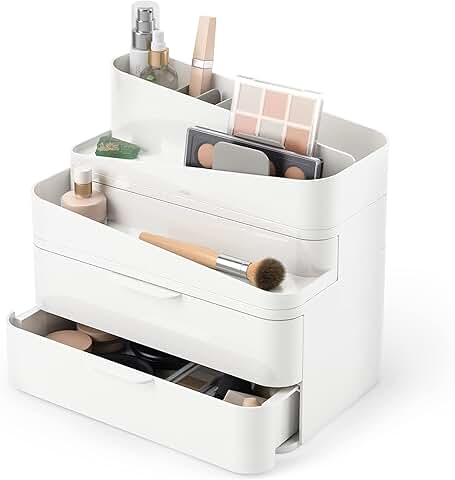 Large White Cosmetic Organizer with Removable Insert