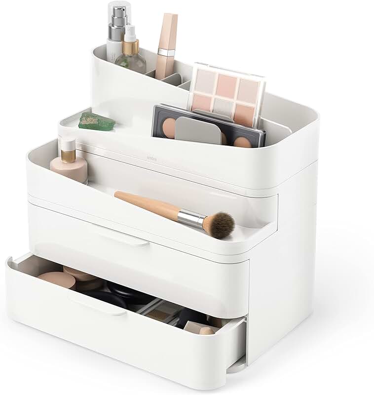 Large White Cosmetic Organizer with Removable Insert
