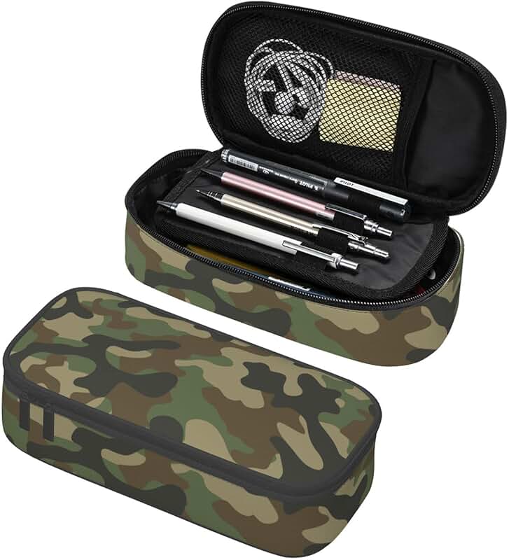 Green Camo Pencil Case for School and Office