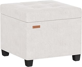 White 17.7-inch Chenille Ottoman with Storage