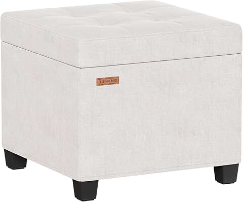 White 17.7-inch Chenille Ottoman with Storage