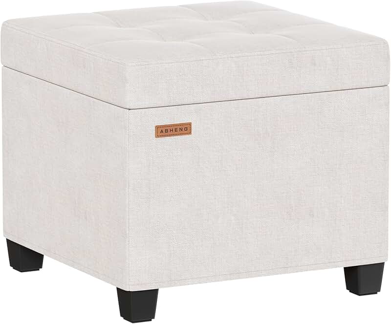 White 17.7-inch Chenille Ottoman with Storage