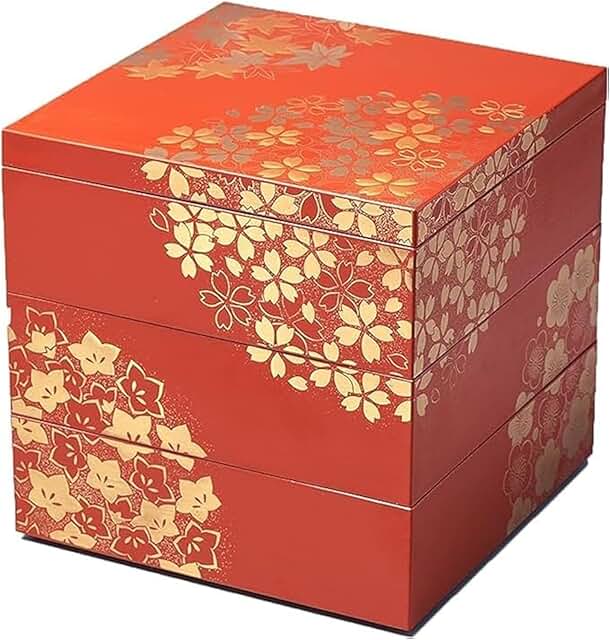 Three-tier Japanese lacquered stacking box with lid