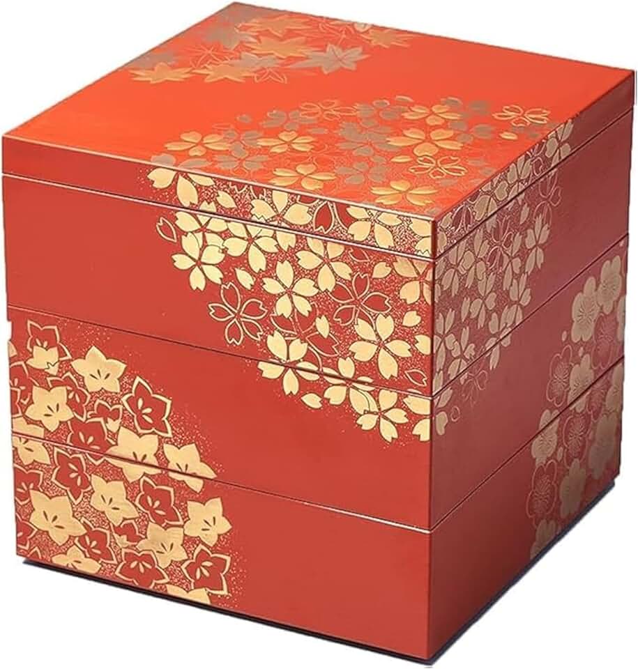 Three-tier Japanese lacquered stacking box with lid