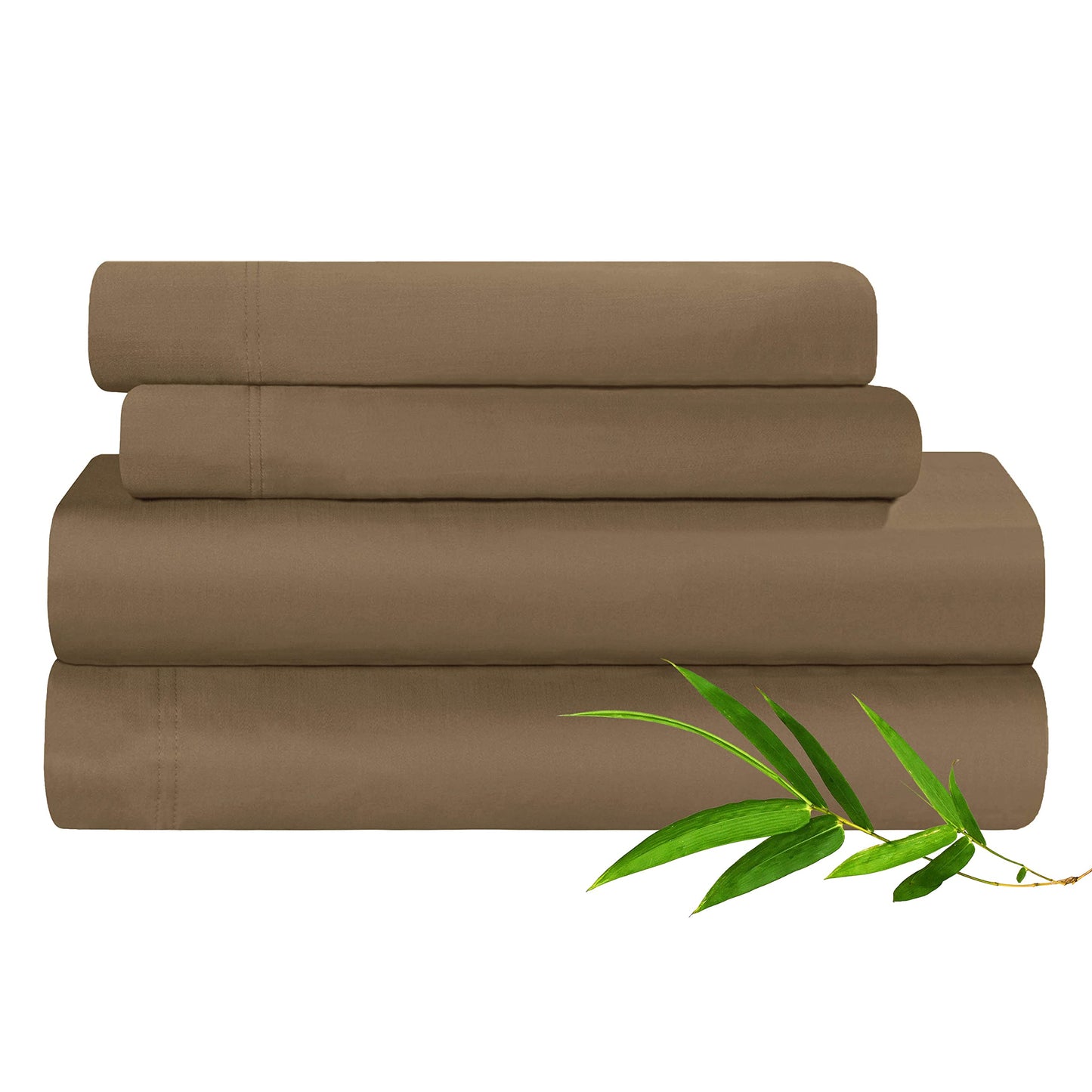 Rayon from Bamboo 300-Thread Count Solid Deep Pocket Sheet Set, Twin, Taupe, 3-Piece Set