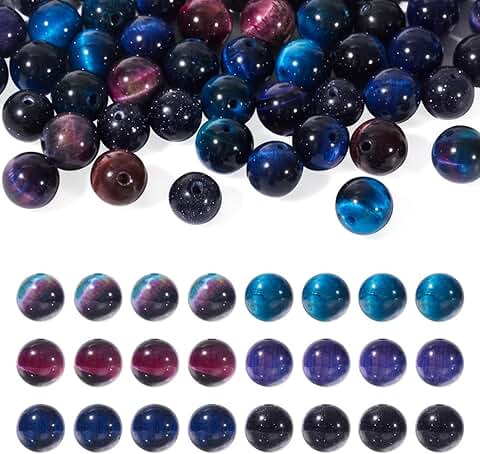 60pcs Galaxy Tiger Eye Beads for Jewelry Making