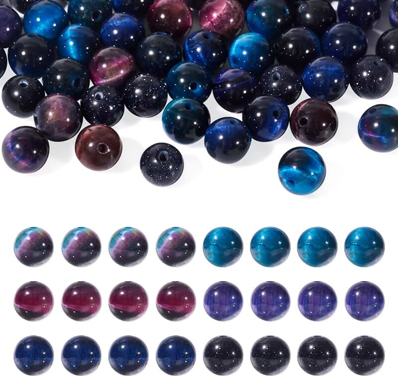 60pcs Galaxy Tiger Eye Beads for Jewelry Making