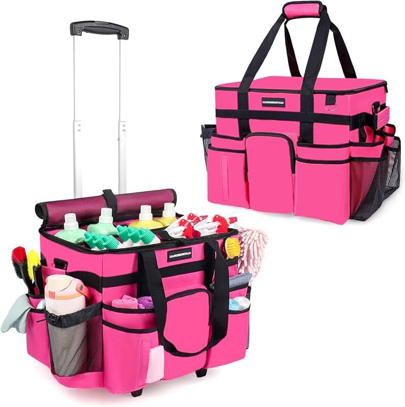 Large Rolling Cleaning Caddy with Wheels and Detachable Trolley