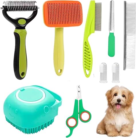 9-Piece Dog Grooming Kit with Brushes and Trimmers