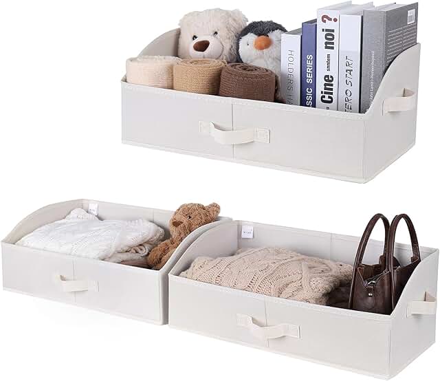 Set of 3 Large Fabric Storage Bins with Handles
