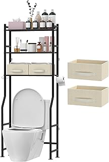Three-Tier Over Toilet Storage Rack with Baskets and Hooks