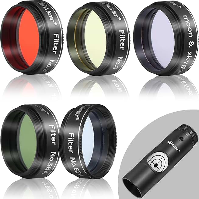 5-Piece 1.25" Telescope Filter Kit with Laser Collimator