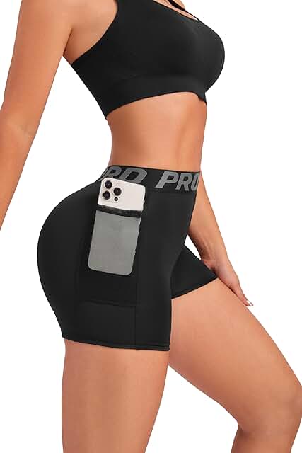 High Waist Women's Workout Shorts with Side Pocket
