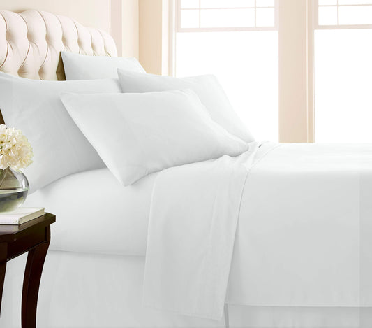 SouthShore Living Inc. 6-Piece, 21-Inch Extra Deep Pocket Sheet Set, Premium Quality, Easy Care, Shrinkage Free Sheet Set with 1 Flat Sheet, 1 Fitted Sheet, 4 Pillowcases, Bright White, Cal King