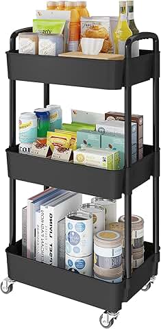 3-Tier Mobile Kitchen Storage Cart with Lockable Wheels