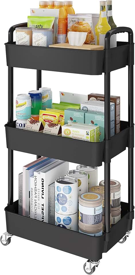 3-Tier Mobile Kitchen Storage Cart with Lockable Wheels