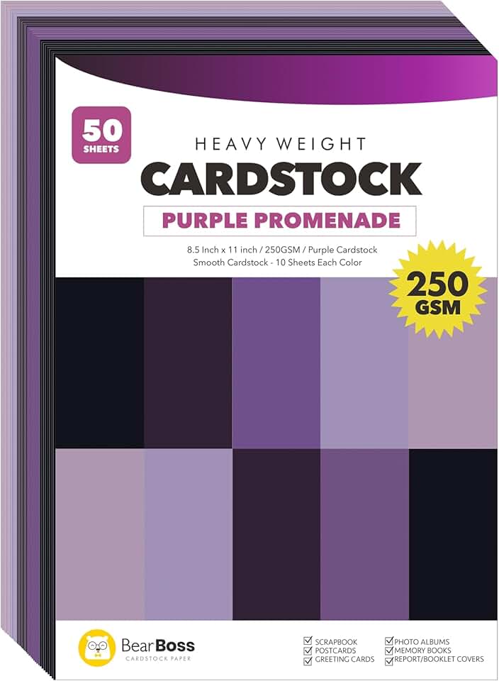 Purple cardstock paper, 8.5 x 11 inches, 92lb, 50 sheets