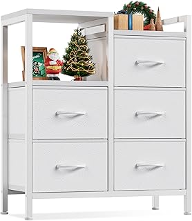 White 5-Drawer Bedroom Dresser with Shelf and Storage