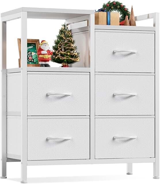 White 5-Drawer Bedroom Dresser with Shelf and Storage