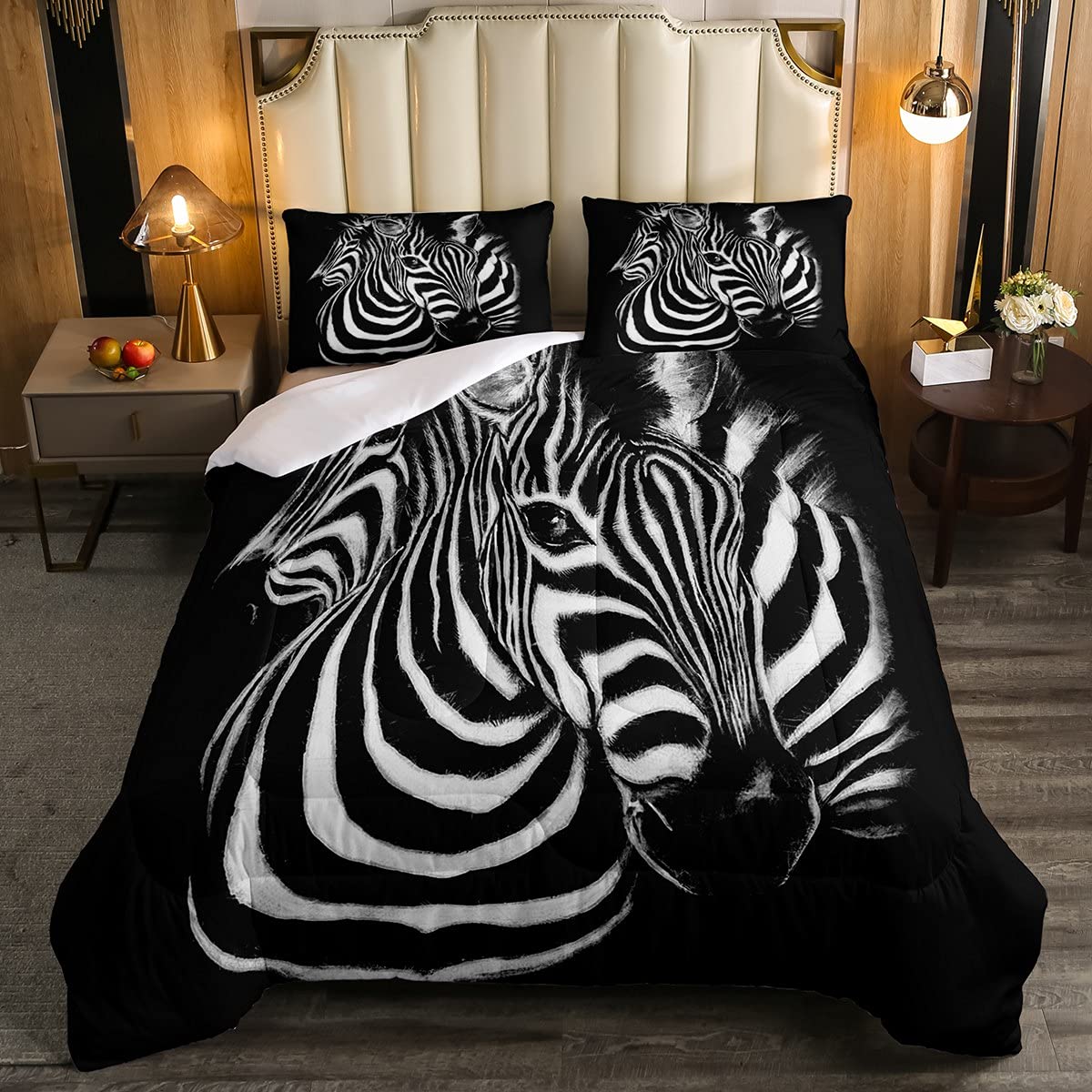 Zebra Decor Bedding Set 3D Horses Steed Pattern Comforter Set for Kids Boys Girls Africa Wild Animal Comforter Black White Quilt Set with 1 Pillowcase 2Pcs Bedding Twin
