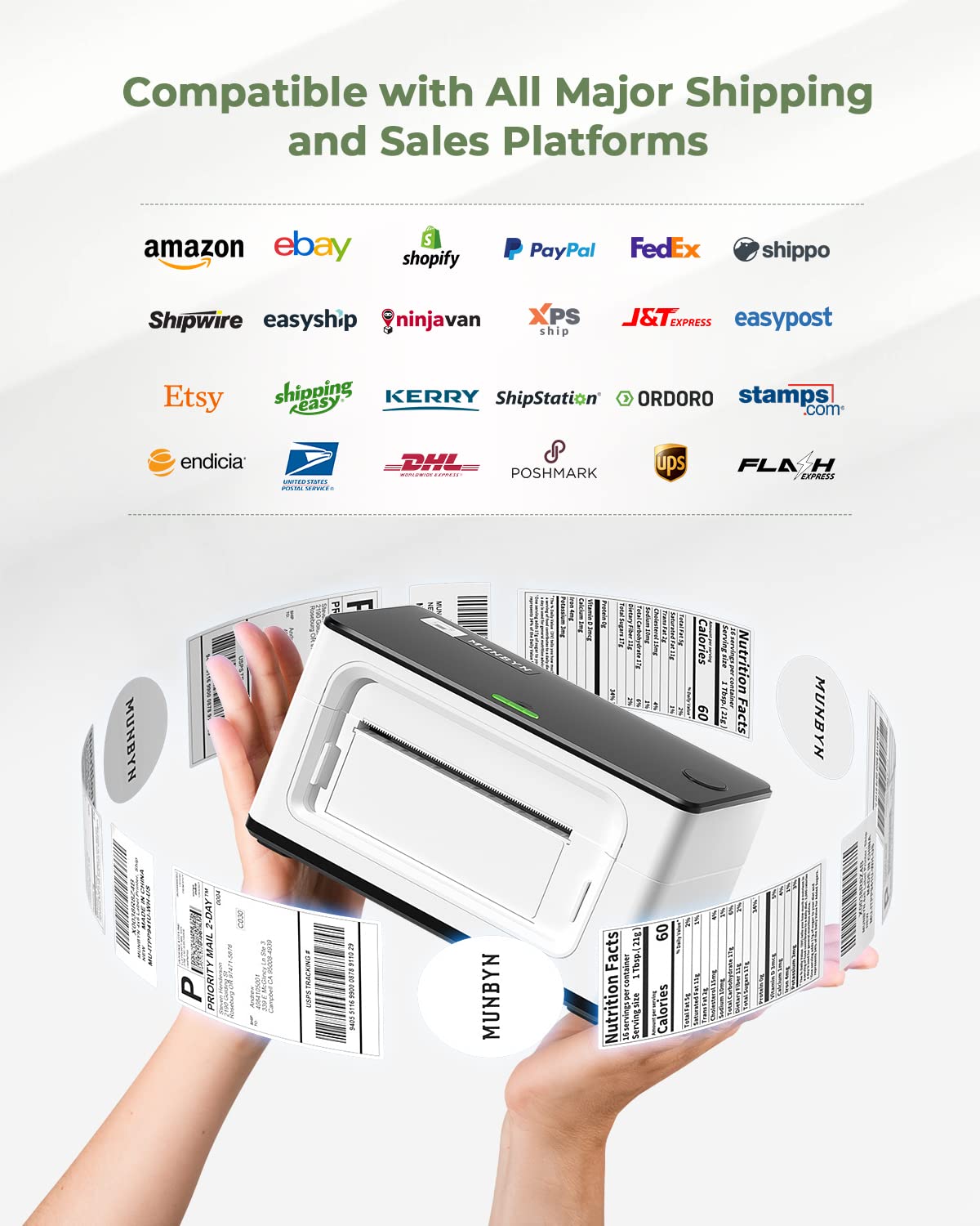 Shipping Label Printer, 4x6 Label Printer for Shipping Packages, USB Thermal Printer for Shipping Labels Home Small Business, with Software for Instant Conversion from 8x11 to 4x6 Labels