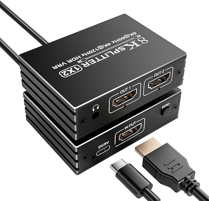 8K HDMI Splitter 1 in 2 Out for Dual Monitors