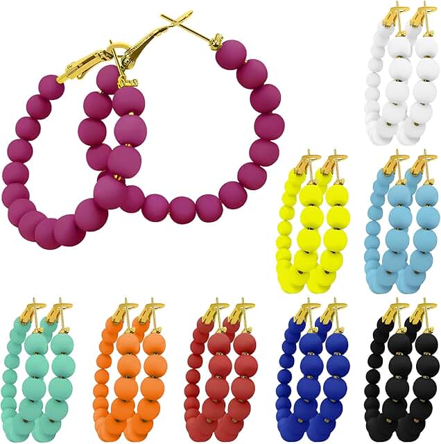 Colorful Beaded Hoop Earrings for Women