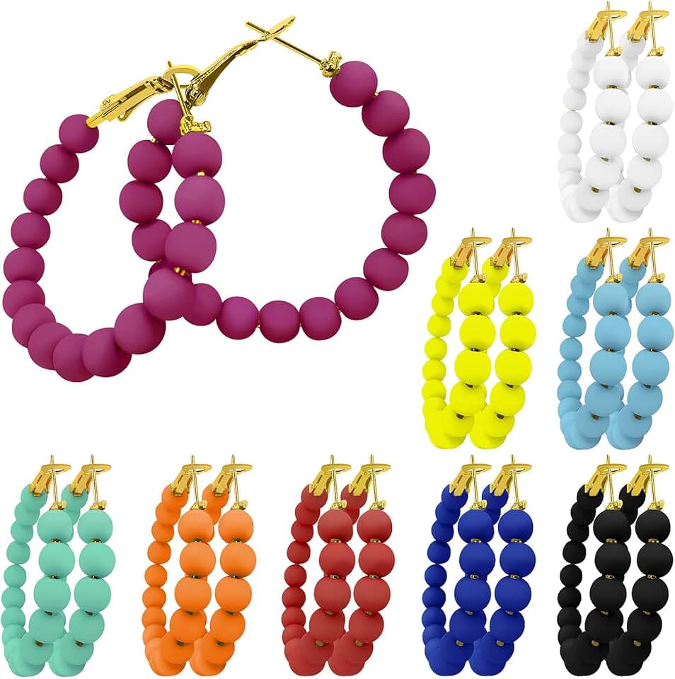 Colorful Beaded Hoop Earrings for Women