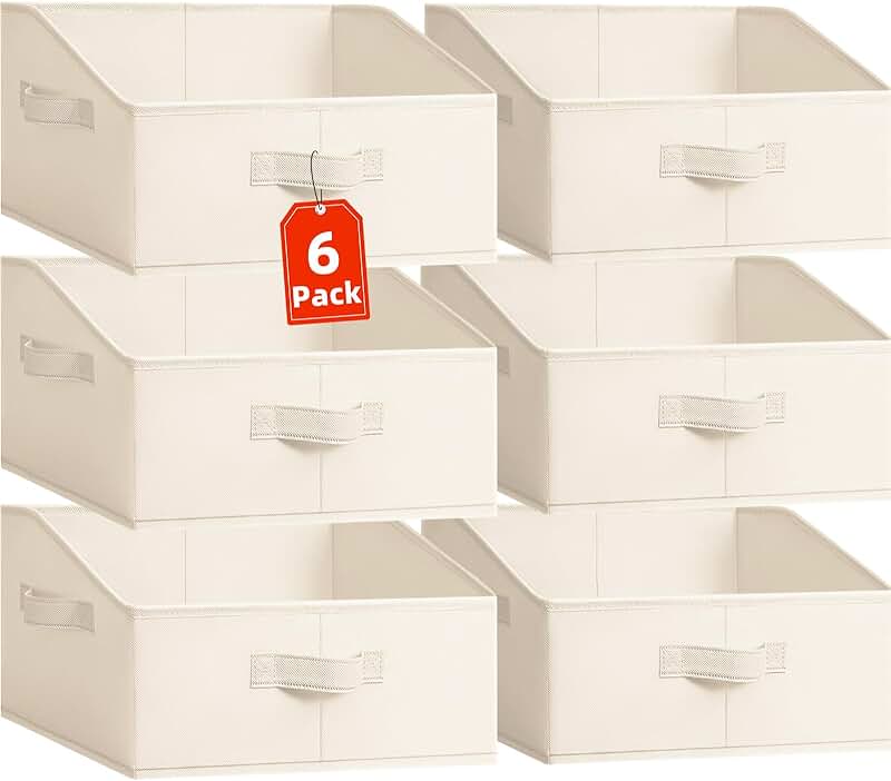Set of 6 Large Fabric Closet Organizer Bins with Handles