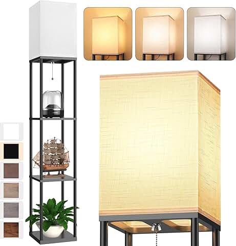 Floor lamp with shelves and LED bulbs for living room