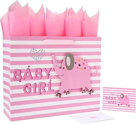 Large Baby Girl Gift Bag with Elephant Design