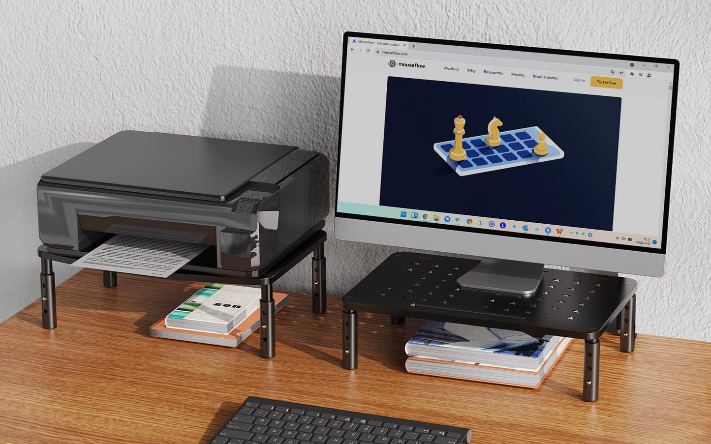 2 Pack Monitor Stand Riser, 3 Height Adjustable Monitor Stand with Unique Star Mesh for Computer, Laptop, Printer, Notebook, iMac, Premium Metal Monitor Risers for 2 Monitors