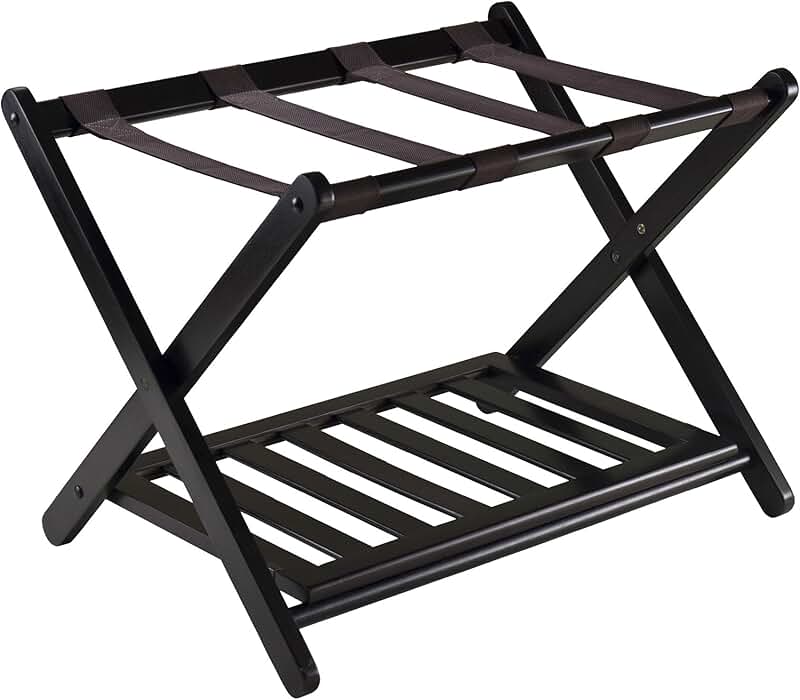 Foldable Reese Luggage Rack with Storage Shelf