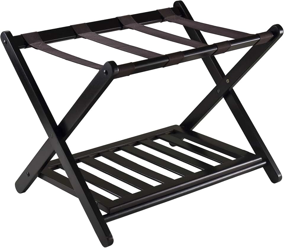 Foldable Reese Luggage Rack with Storage Shelf
