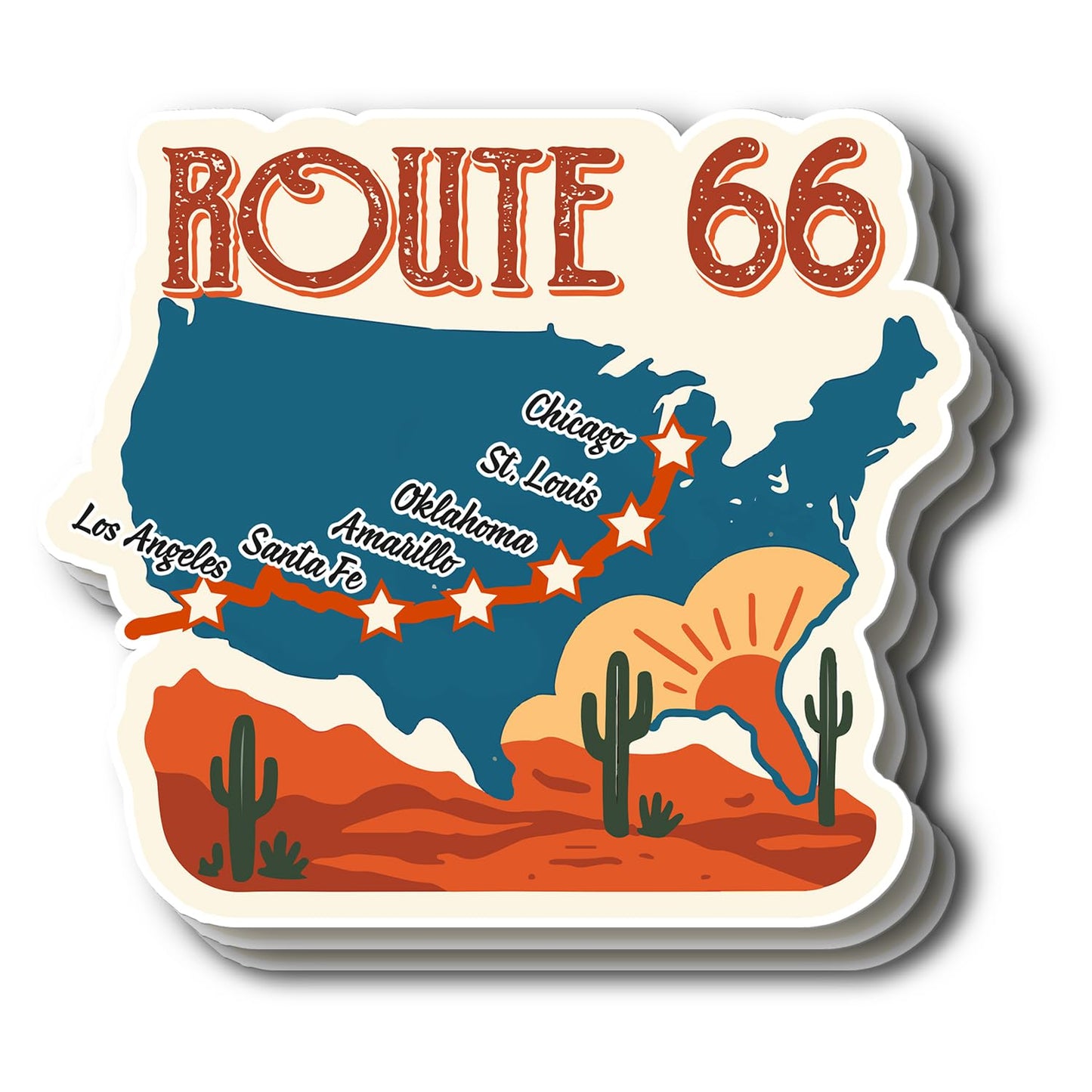 Set of three vintage Route 66 stickers