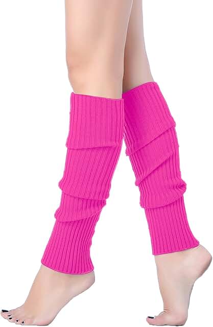 Women’s Neon Ribbed Leg Warmers for 80s Party and Yoga