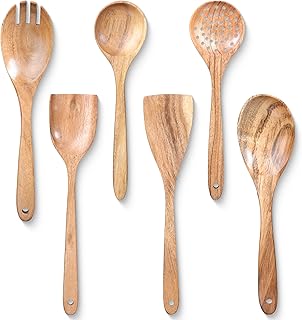 6-Piece Eco-Friendly Wooden Spoon Set for Cooking and Serving