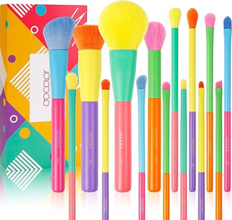 15-Piece Colorful Makeup Brush Set for Face and Eyes