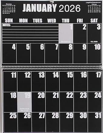 High-Contrast Invert Wall Calendar, 19 Months, Large Print
