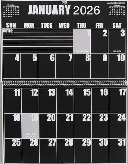 High-Contrast Invert Wall Calendar, 19 Months, Large Print
