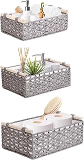 Set of 3 Grey Wicker Toilet Tank Baskets