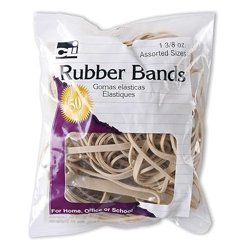 Amber rubber bands in assorted sizes, 3/8 oz bags