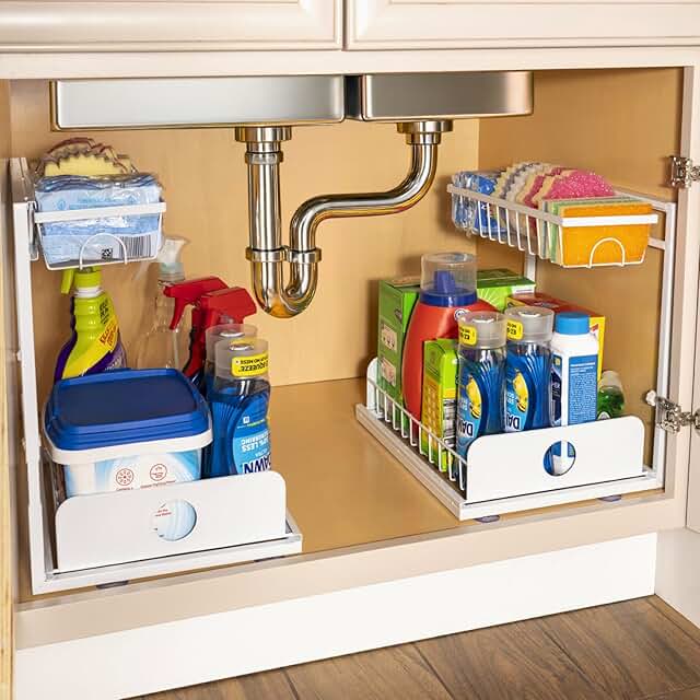 Two Pack Under Sink Storage Organizer with Sliding Drawers