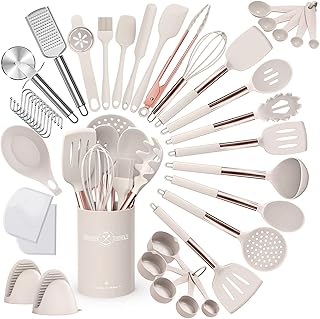 43-Piece Silicone Kitchen Utensil Set with Rose Gold Handles